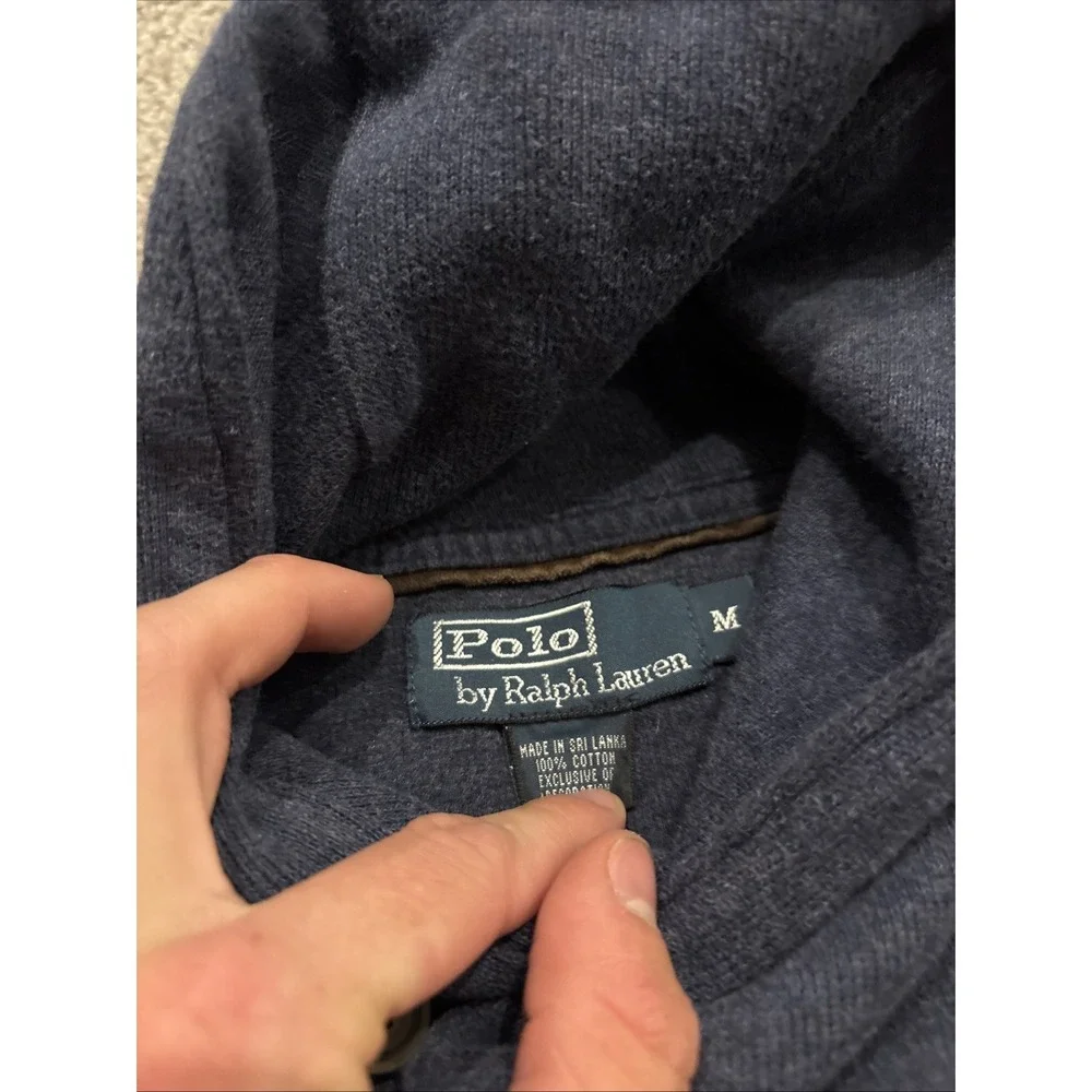 Polo Ralph Lauren Mens M Sweater Blue Logo Long Sleeve Shawl Collar Green Pony